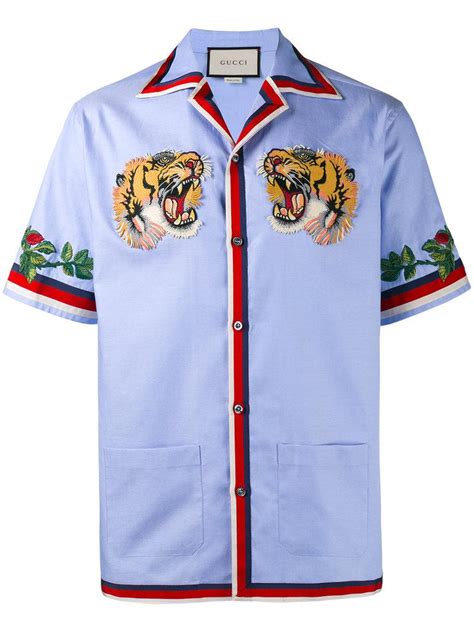 gucci blue tiger bowling shirt|white gucci shirts for men.